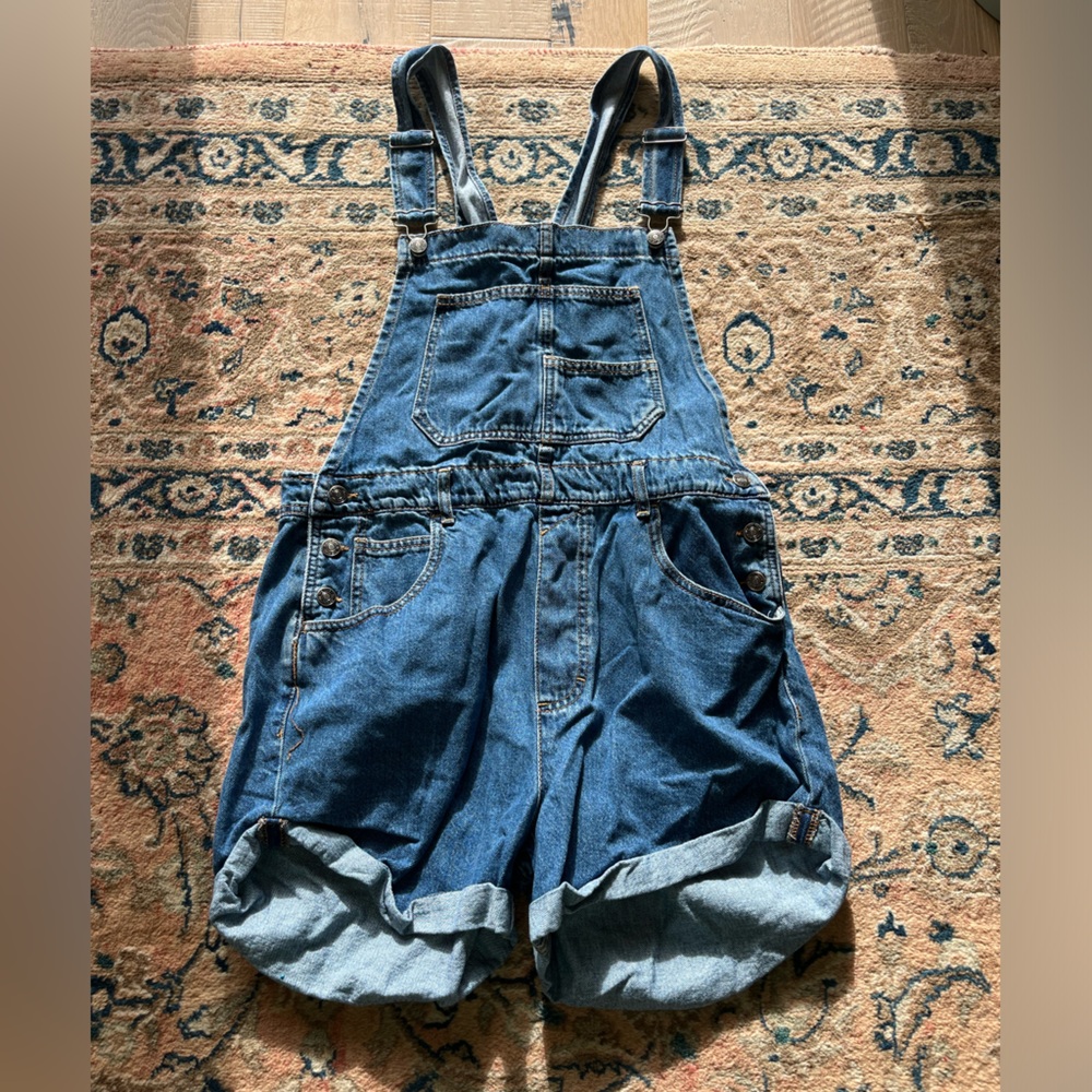 free people we the free ziggy blue denim shorttalls overalls size large